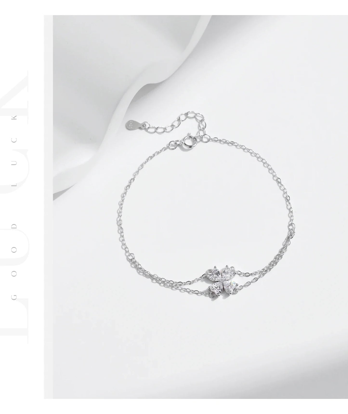 925 Sterling Silver Double Layer Flowers Hearts CZ Romantic Bracelet Luxury Adjustable Chain Link for Women Jewelry