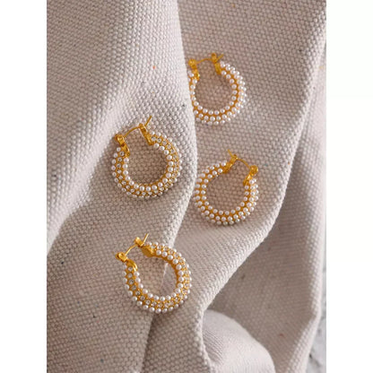 Exquisite Luxury Stainless Steel Imitation Pearls Hoop Huggie Earrings Romantic Elegant Fashion Charm Trendy Chic Jewelry