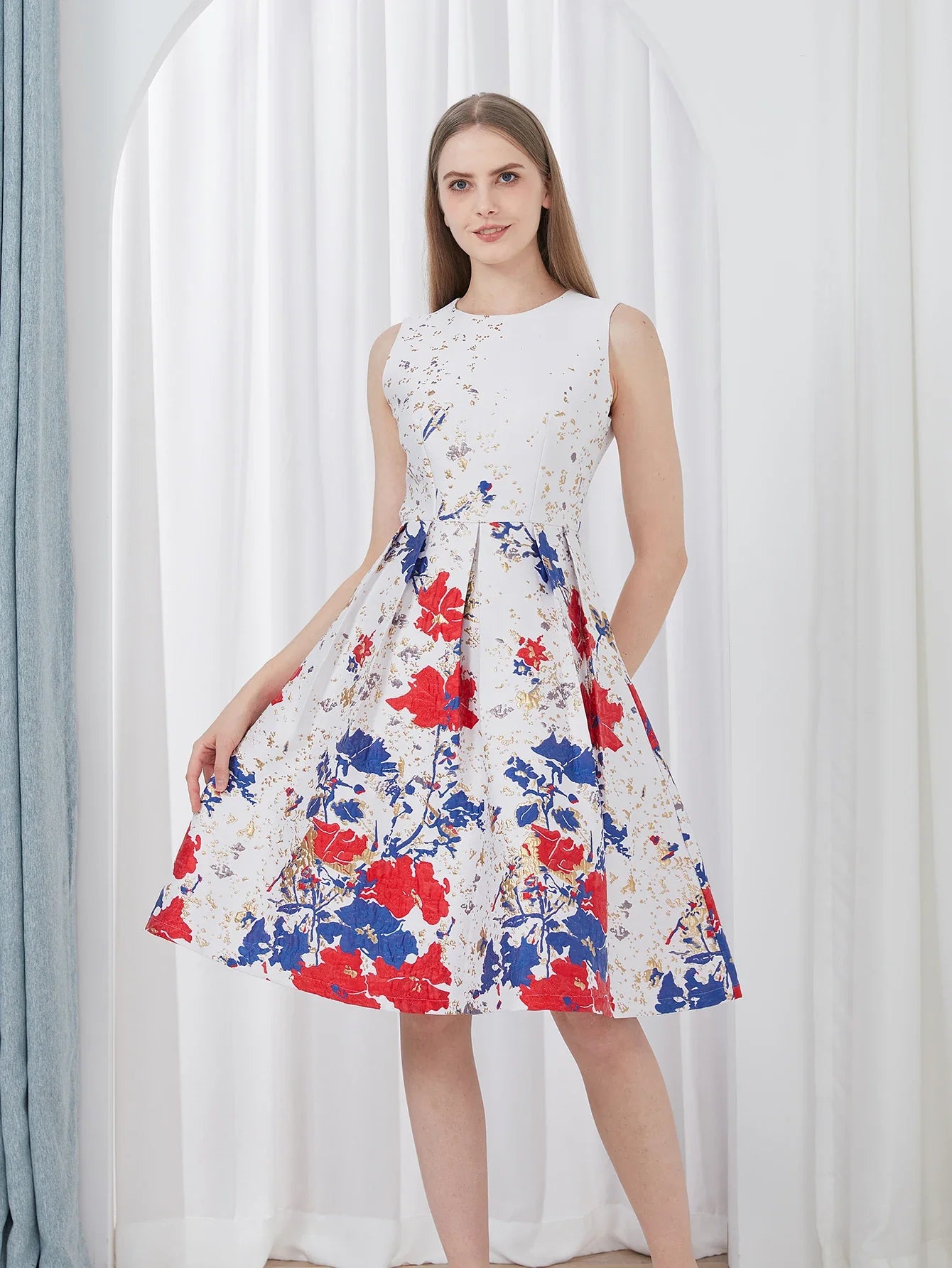 Women Elegant Fashion Flower Jacquard Dress Lady Clothing 2024 New Summer Ball Gowns Party Dresses Vestidos