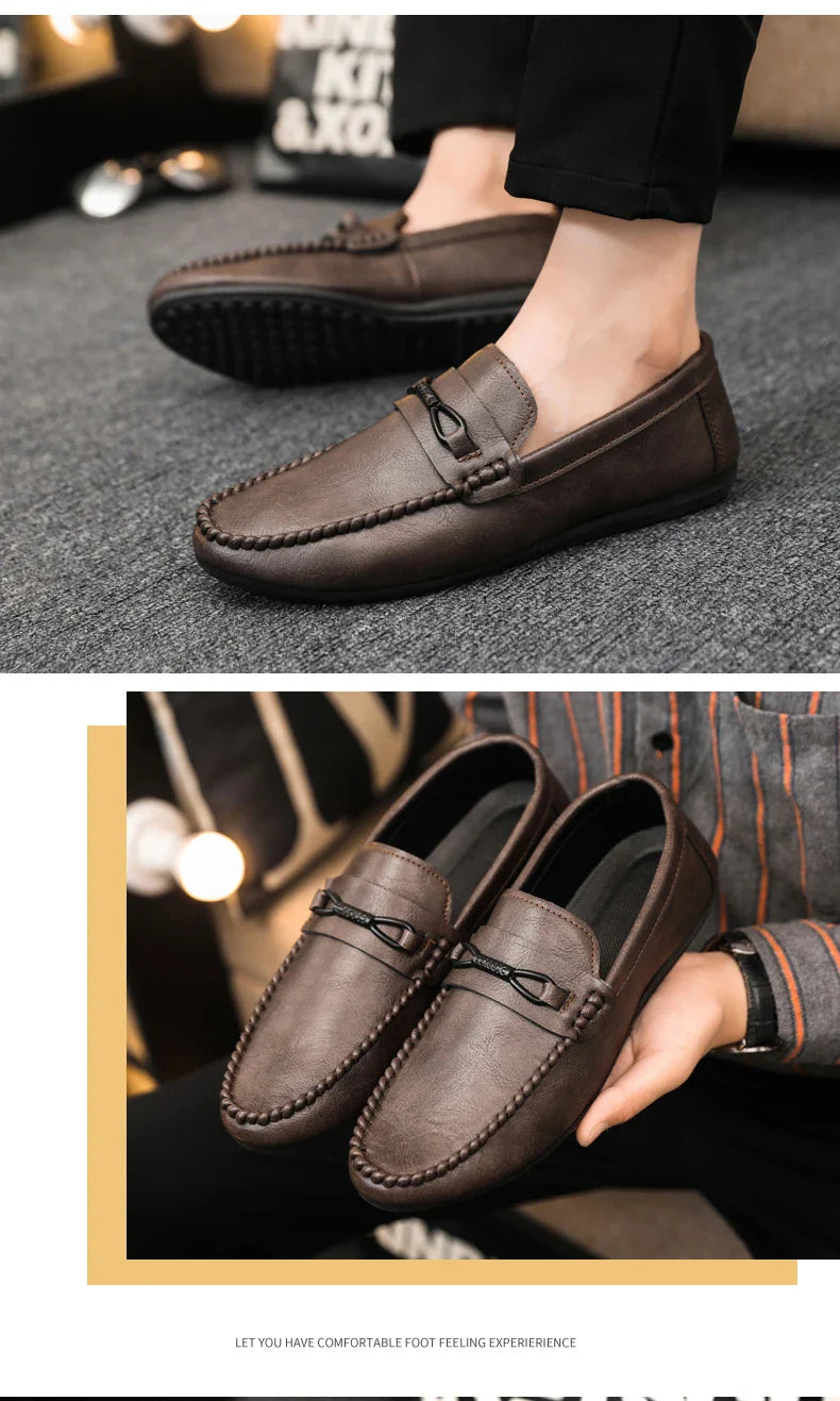 Mocassins Minimalistas Masculinos Sapatos Casuais de Couro Confortáveis Para Homens Sapatos de Condução Antiderrapantes Sapatos de Escritório Slip-on Tamanho Grande 46