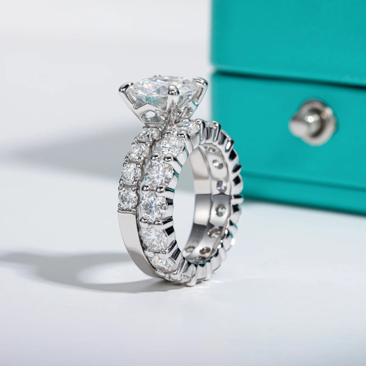 3.5ct Main Stone D Color Moissanite Diamond Engagement Eternity Band 925 Sterling Silver Rings Set For Women