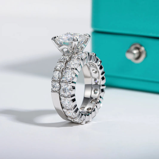 3.5ct Main Stone D Color Moissanite Diamond Engagement Eternity Band 925 Sterling Silver Rings Set For Women
