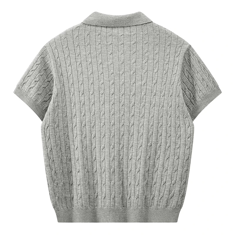 Jack's American Retro Twisted Flower Knitted Short Sleeved Polo Shirt for Men's Summer Trendy Brand Loose Casual Pullover Top