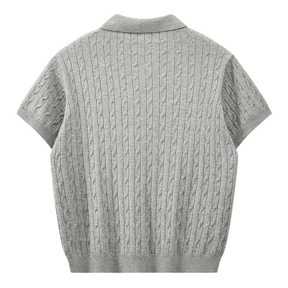 Jack's American Retro Twisted Flower Knitted Short Sleeved Polo Shirt for Men's Summer Trendy Brand Loose Casual Pullover Top