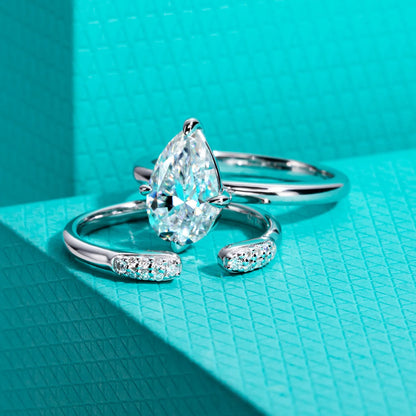 3ct Pear Moissanite Bridal Rings Set 925 Sterling Silver Adjustable Wedding Band Promise Ring Jewelry Gifts for Women