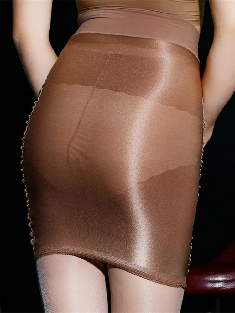 Women Summer Ice Silk Sheer Elastic Mini Tube Skirt Translucent Nightclub Party Clubwear Skirts Stretch Red Female Clothing