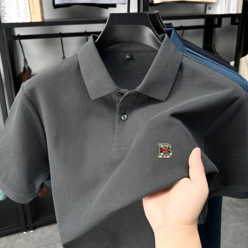 High end brand 100% cotton short sleeve polo shirt men's summer new soft breathable lapel T-shirt fashion letter embossed top