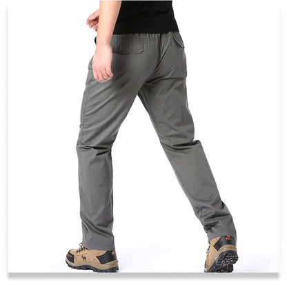 Men's Summer Casual Pants Cotton Thin Style Overalls Elastic Waist Outdoor Sports Loose Work Pants Trend Solid Color Pants