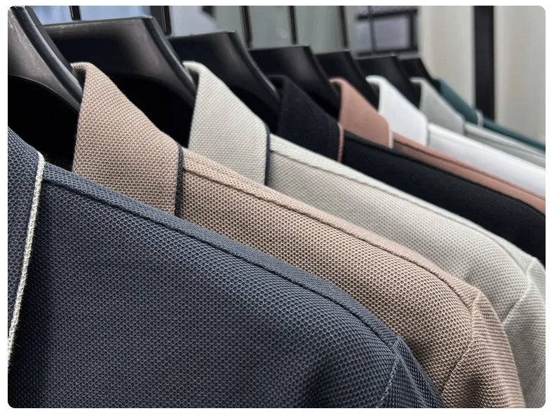 High quality 100% cotton solid color short sleeve polo shirt unique button men summer breathable comfort texture lapel T-shirt