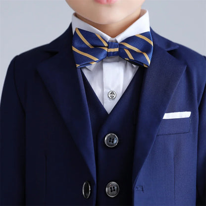 Fast Ship New Year Celebration Deep Navy Boys Suit Classic Sleek Boys Suit Formal Three Piece Kids Tuxedo Set Blazer Vest Pants