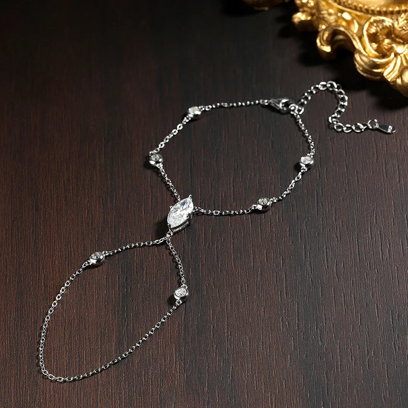 D VVS1 Moissanite Finger Bracelets for Women Bohemia Rhombus Marquise Cut Bracelet Hand Jewelry s925 Silver Thin Chain