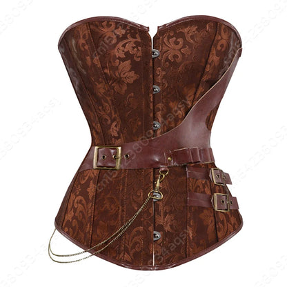 Steampunk Corsets for Women V-neck Gothic Corset Jacquard Corset Vest Cosplay Costume Pirate Corset Brown Black