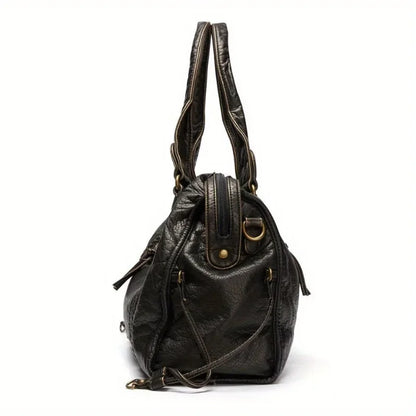 Soft leather retro bag shoulder messenger bag large capacity tote bag Y2K motorcycle bag