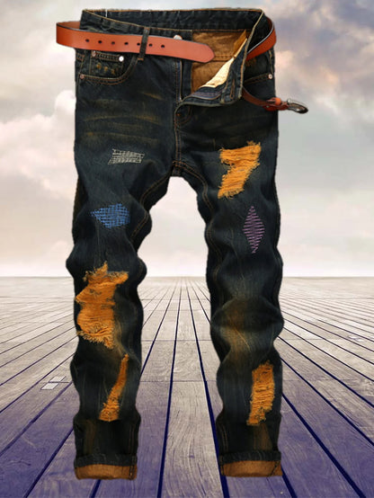 American retro personality makes old men's straight jeans