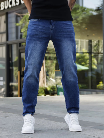 Men's Four-Season Casual Versatile Blue Skinny Stretch Jeans 2026 New Spandex Basics versatile Pants Standard Size Men's Trousers