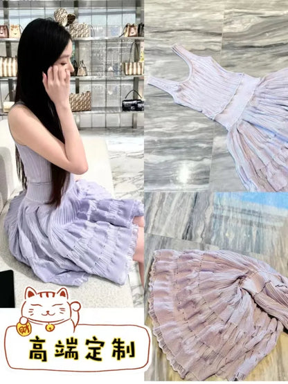 Six Colors High-end 2024New Short Dress Women's Summer French Style Exquisite Design Sense Niche Sleeveless Vest Stitching Dress