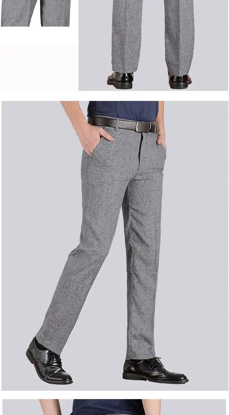New Arrival Mens Casual Business Pants Man Mid Full Length Soft Trim Brand Trousers Regular Straight Black Grey Large Size 28-40
