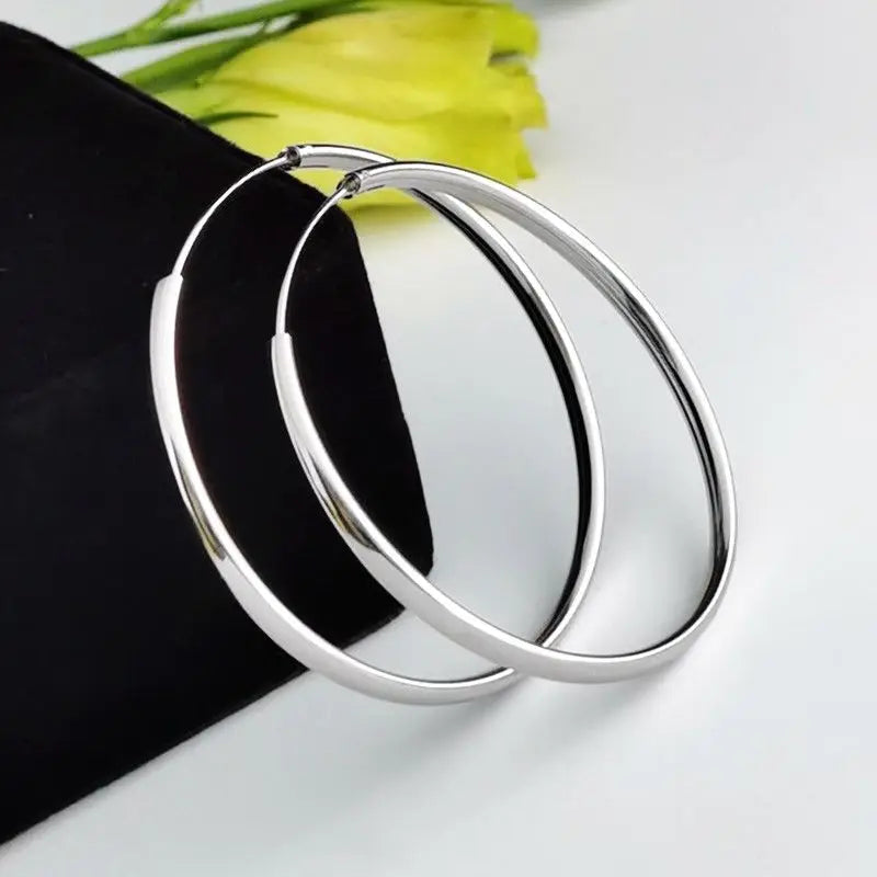 Fashion S925 Earrings 3-7CM Diameter Big Hoop Earrings For Women  Platinum Plated Ear Rings Cерьги Kольца