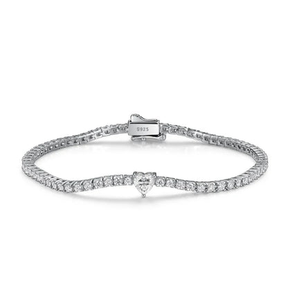 2mm Round Moissanite Tennis Bracelets with 5mm Pink White Heart Cut Diamond Bracelet for Women Men 925 Sterling Silver Bangle