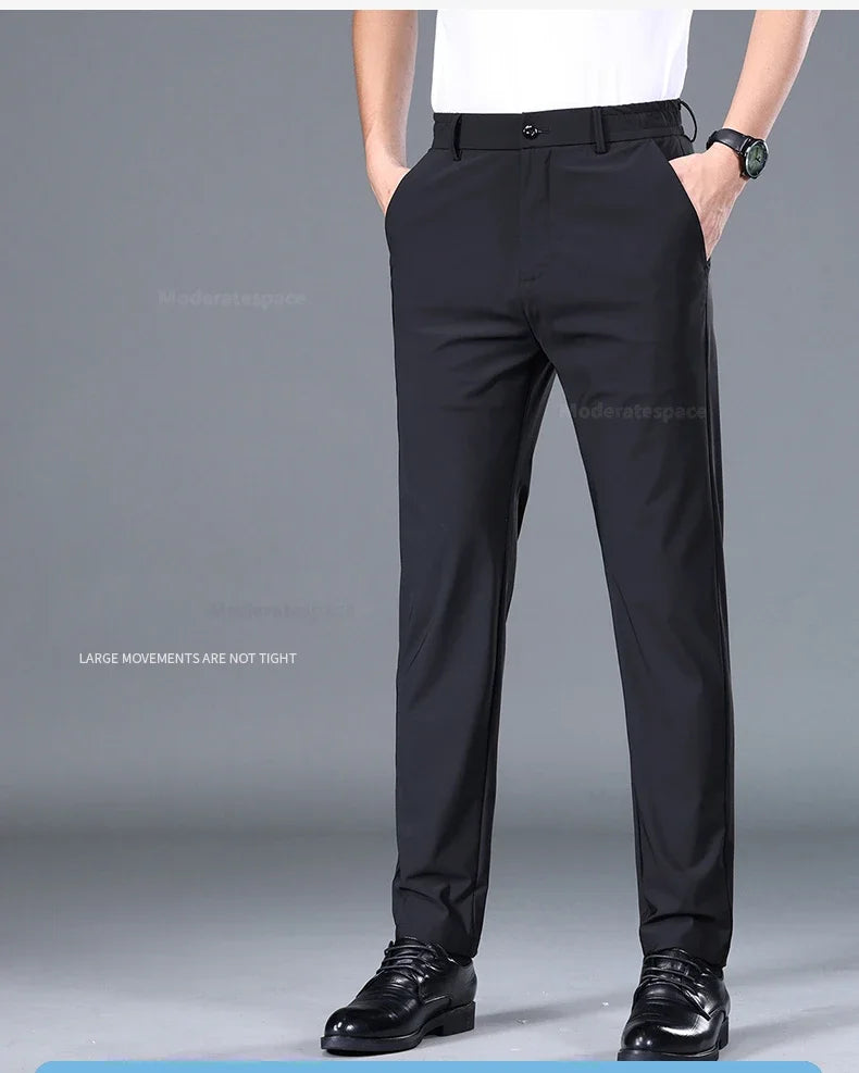 Summer Thin Stretch Trousers Men Elastic Waist Korean Classic Black Gray Blue Business Casual Formal Pants Male Brand