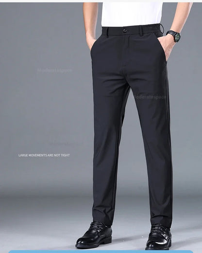 Summer Thin Stretch Trousers Men Elastic Waist Korean Classic Black Gray Blue Business Casual Formal Pants Male Brand