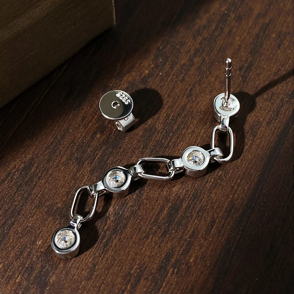 3mm Moissanite Earrings for Women Wedding Round Brilliant Cut Moissanite Stud Solid s925 Silver Dainty Tassel Earring