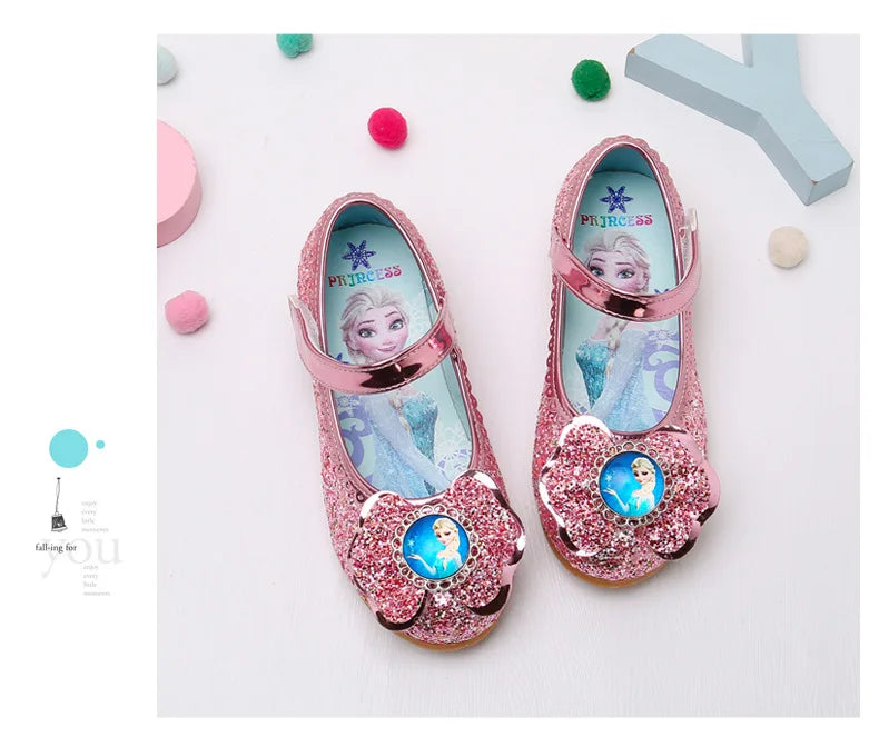 Frozen Girls Princess Shoes Spring and Autumn Flat Paillette Shoes Children's Soft Sole Baby Casual Shoe Party Shoes