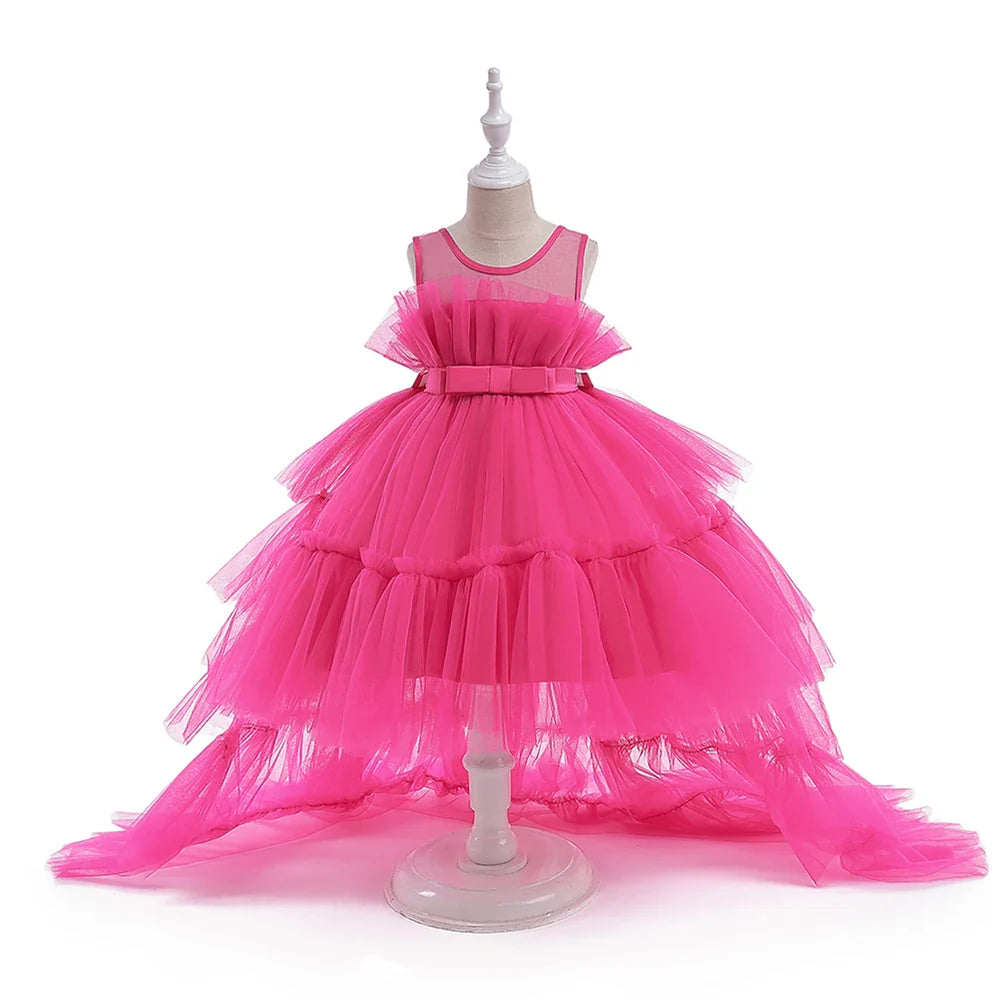 Elegant Tulle Bridesmaids Party Girls Dresses Summer Baptism Birthday Wedding Prom Princess Dress for Girl Christmas Kids Clohes