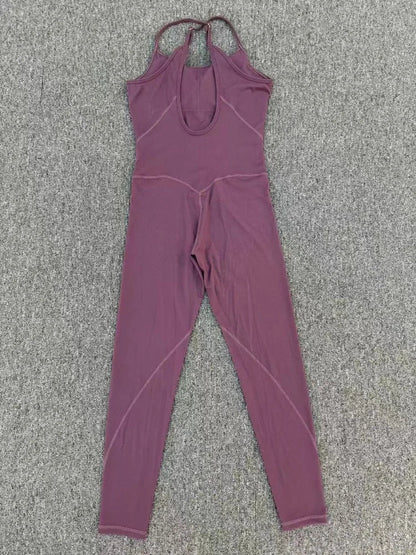 Women Sports Fitness Jumpsuit Cross Open Back Adjustable Shoulder Strap Hip Lift Tight Slim Fit Yoga Set Gym Running Sports Kit