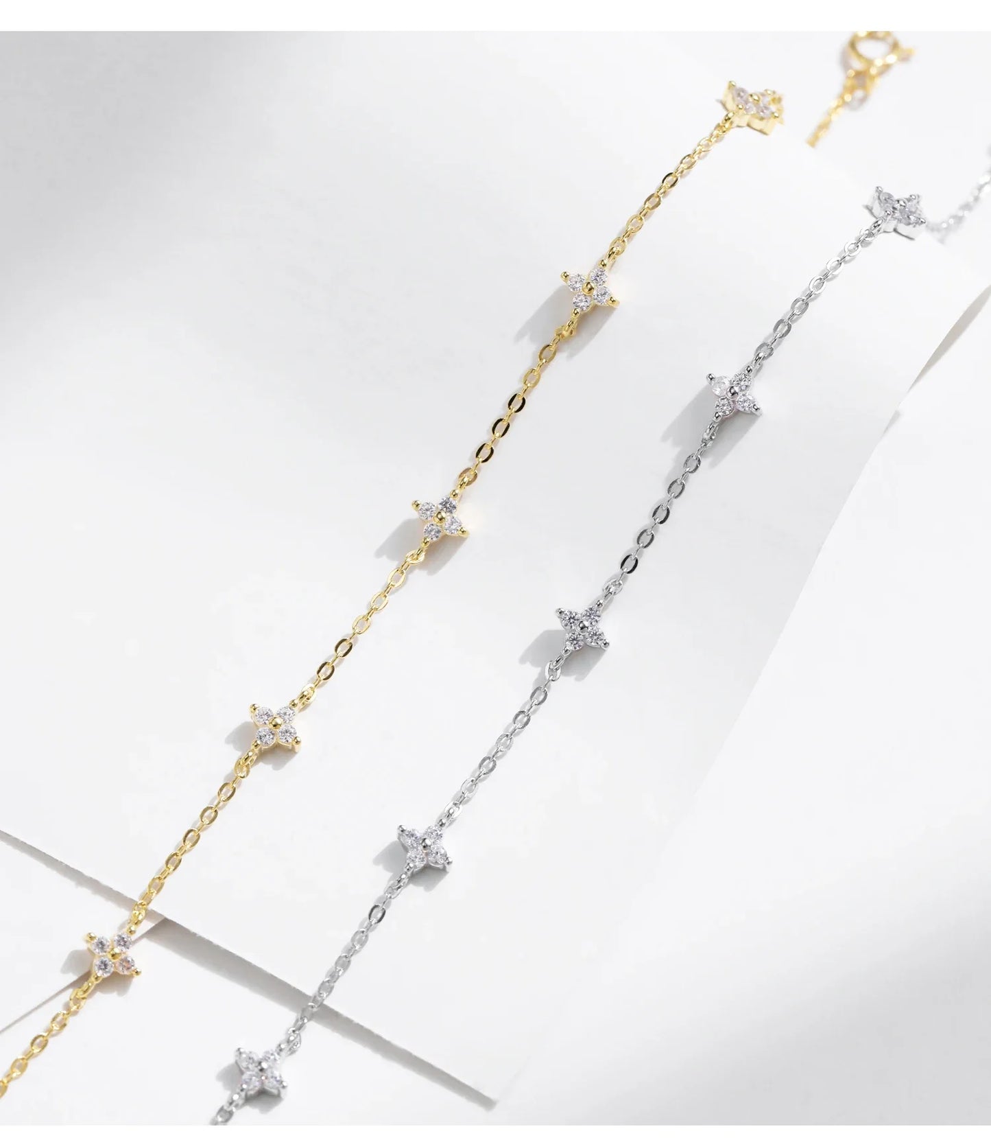 925 Sterling Silver Mini Flowers Bracelet Dainty Link Chain Pave Setting CZ For Women Wedding Fine Jewelry Gift