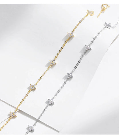 925 Sterling Silver Mini Flowers Bracelet Dainty Link Chain Pave Setting CZ For Women Wedding Fine Jewelry Gift