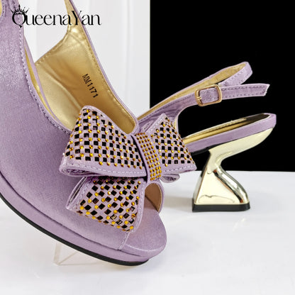 Elegant Women High Heels for Peep Toe Good Material Rhinestone Wine Sandals Italian Design Shoes and Bags Matching