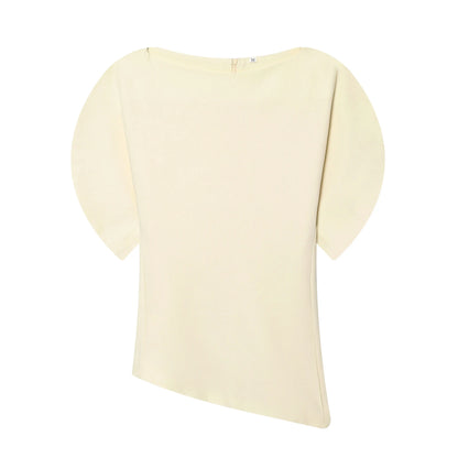 Women Vintage Black Short Puff Sleeve Shirts O Neck Asymmetrical Hem Blouse 2026 Spring Trend High Street Lady Chic Tops