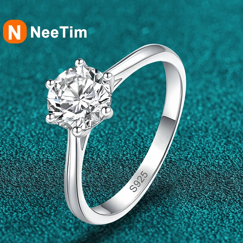 0.3ct 4mm Moissanite Diamond Ring for Women S925 Sterling Silver with Gold Plated Eternity Band Wedding Party Jewelry