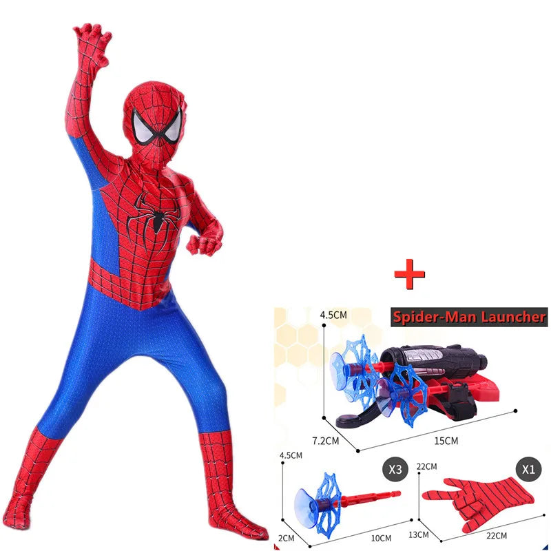 High Quality Kids Superhero Costume Spider Man Jumpsuit with Web Shooter Halloween Performance Outfit Holiday Gifts Boys Girls