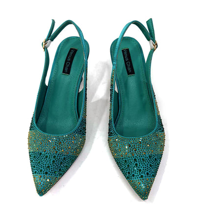 Pointed-Toe Luxury Style High Heels Sandal With Bag Set in Gold Color For Wedding Party Women