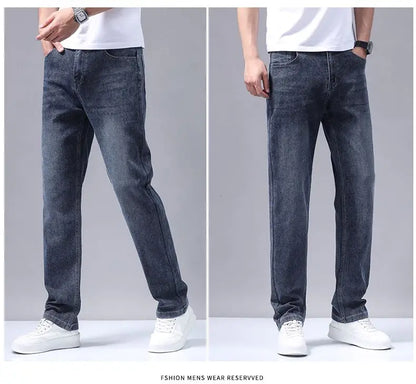 New Autumn Winter Mens Business Casual Jeans Straight Leg Fashion Denim Trousers Male Brand Clothing Slim Fit  Autumn and Winter