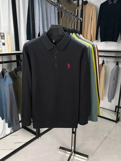 High quality luxury knitted long sleeve T-shirt men's autumn new designer brand Pony embroidery fashion Paul classic polo shirt