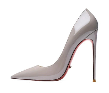 12CM Brown Patent Leather Pumps Women Red Bottom Heels Elegant High Heeled Stilettos Evening Shoe for Party