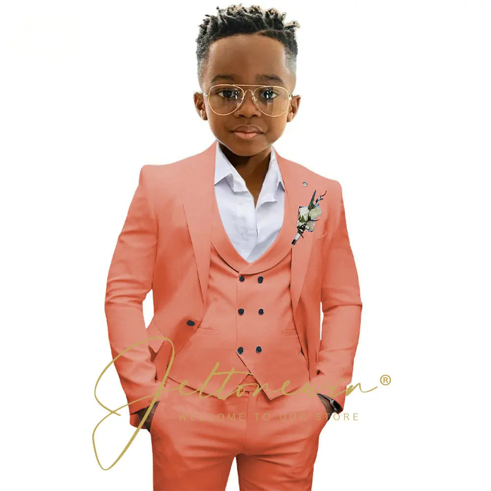 Boys' 3-Piece Suit with Notched-Lapel Jacket, Vest & Pants in Solid Colors for Weddings