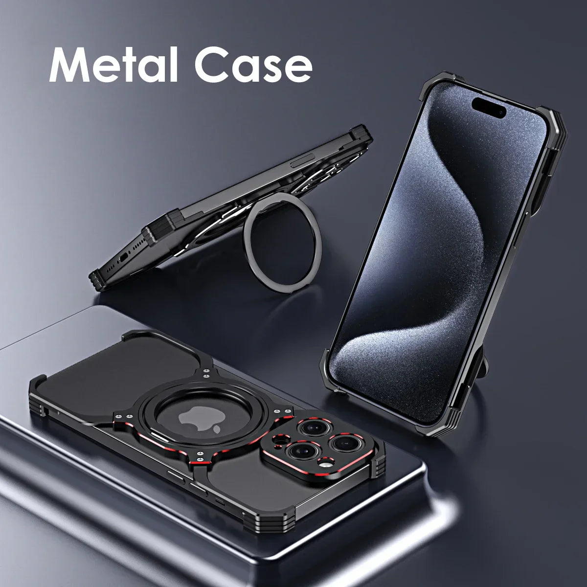 360° Stand Metal Rimless Magnetic Phone Case For iPhone 13 14 15 16 17 Pro Max Metal Bumper Lens Protection Metal Phone Cover