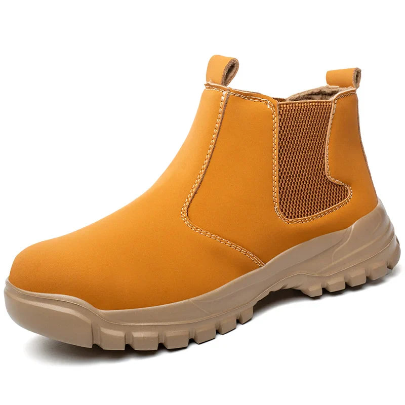 Leather Non Slip Work Boots for Men Rotating Button Safety Shoes Steel Toe Sneaker Male Puncture Proof Protective Boots