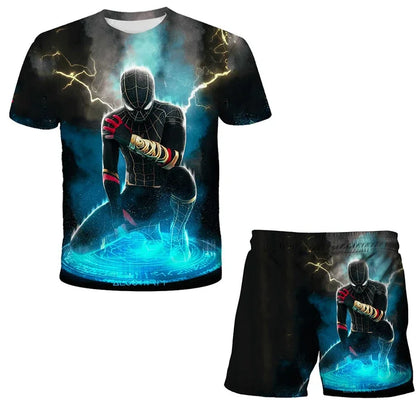 Kids Summer Tshirt Set Boys Spider-Man Trendy 2 Piece Hulk Iron Man Spiderman Outfit