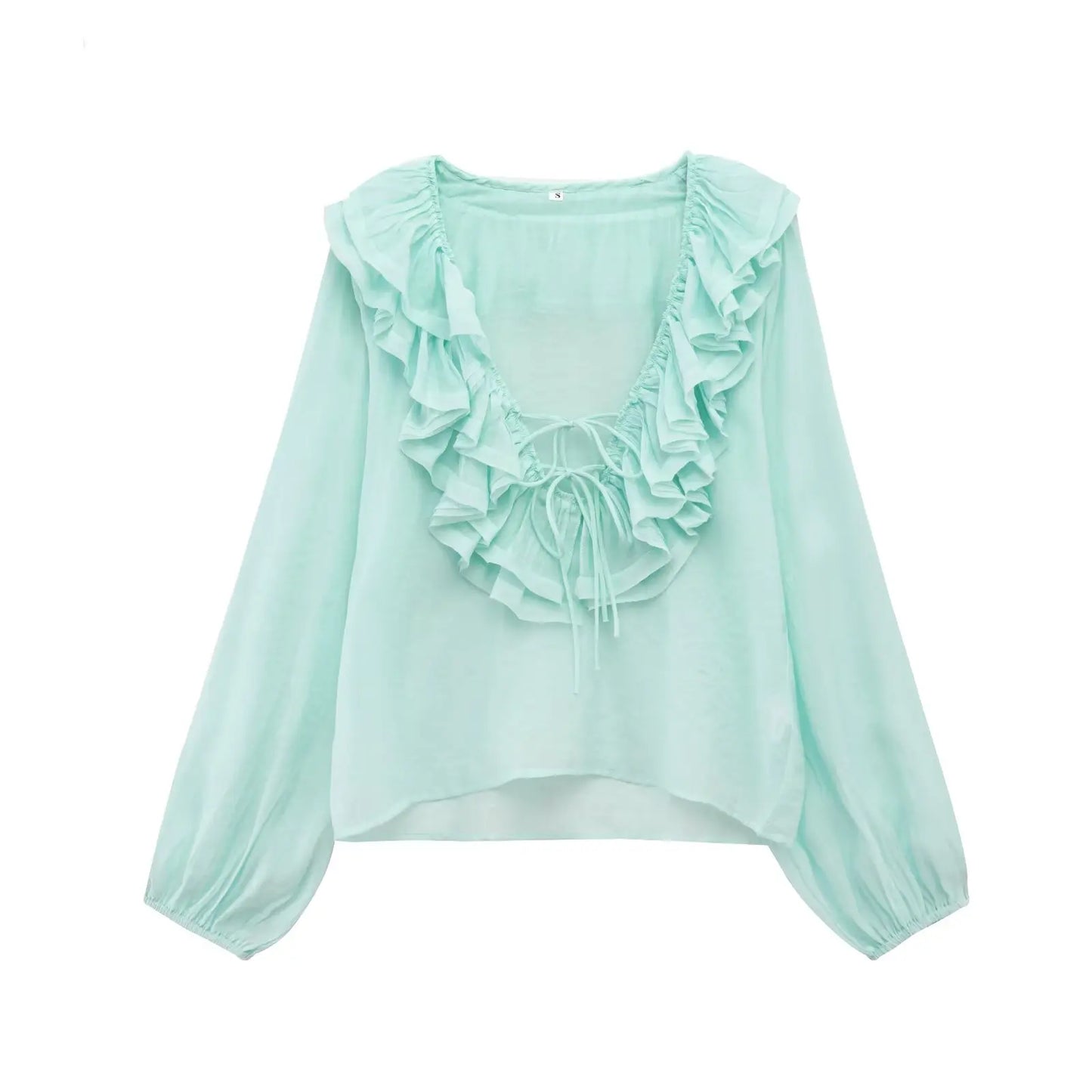 Women Fashion Long Sleeve V Neck Tierred Ruffles Loose Blouse Female Solid Color Casual Shirts Blusas Chic Tops LS6317