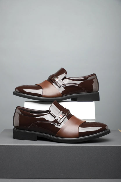 Burgundy Glossy Business Shoes Two-Tone Leather Formal Footwear