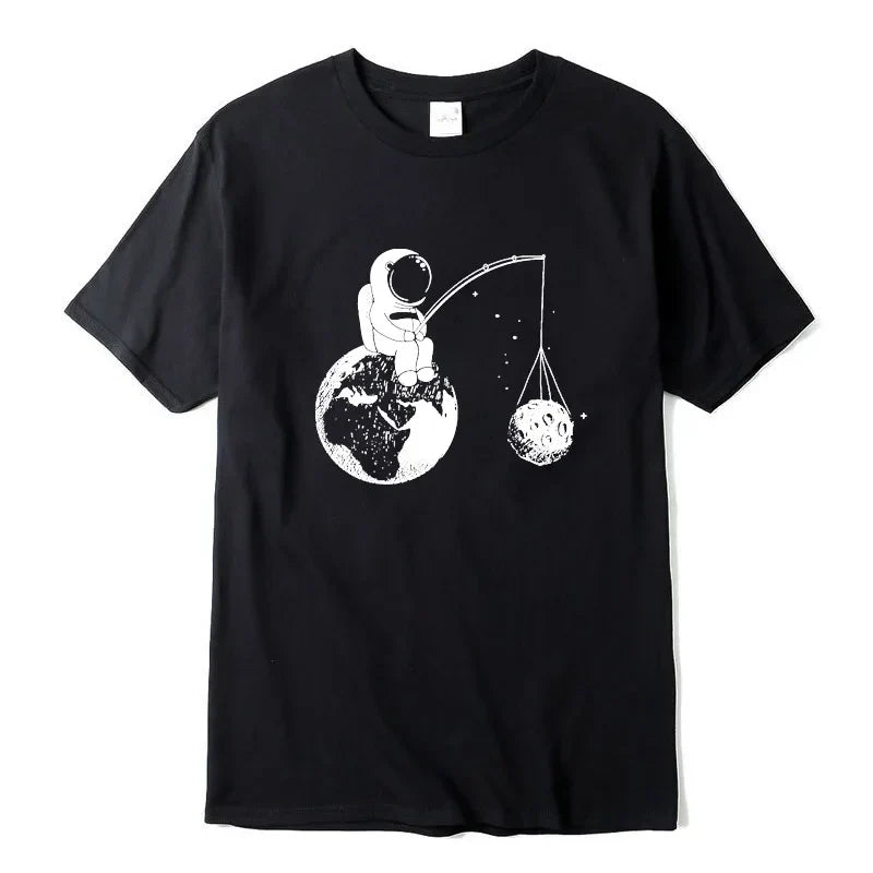 Summer Casual Men High Quality T-shirt 100%cotton Loose Funny Design Astronaut Printing for Men Top Cool Tshirt Male Tee Shirts
