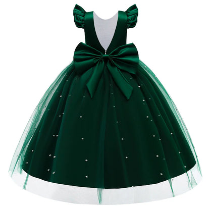 Teen Big Bow Girls Princess Dresses for Bridesmaids Kids Party Dress for Girl Beading Wedding Prom Pageant Dress Gown 5-14 Years