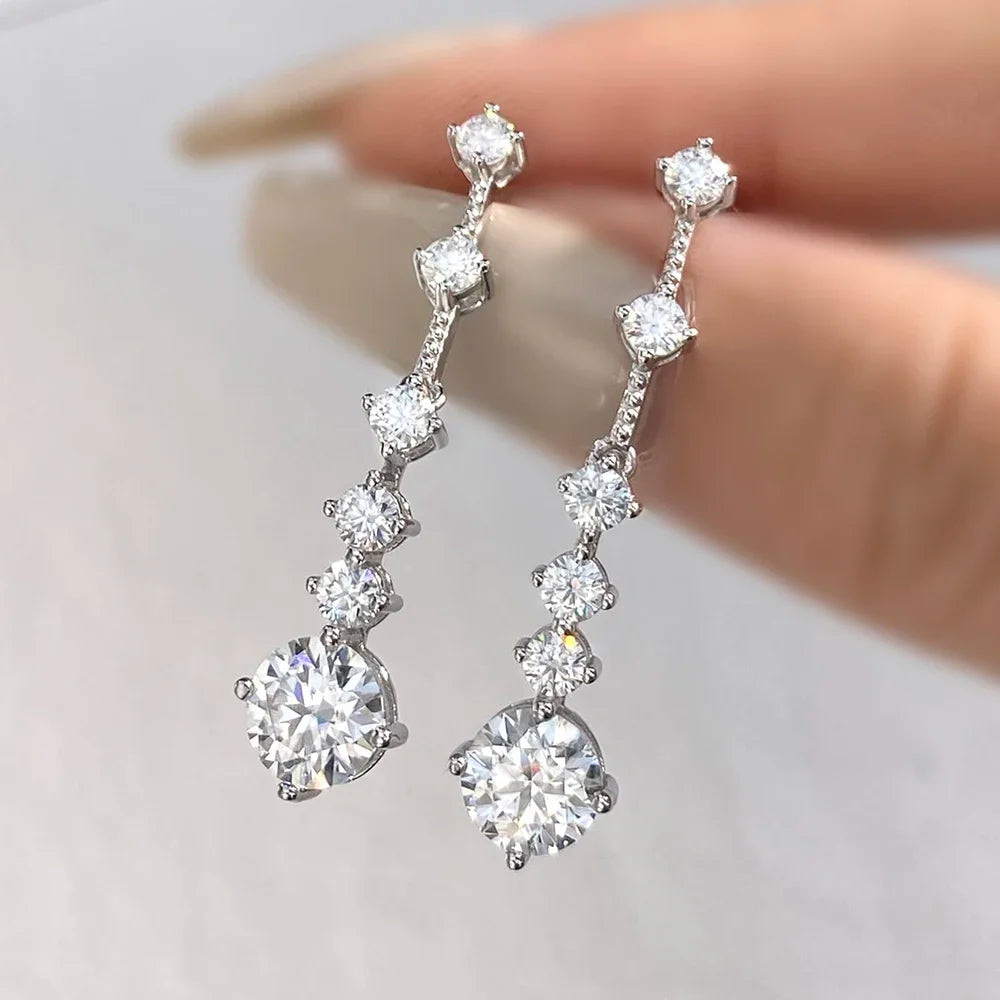 Long Tassel Full Moissanite Dangle Earrings with Certificates 6CT D Color Lab Diamond Earring 925 Silver Fine Jewelry for Women