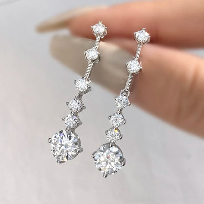 Long Tassel Full Moissanite Dangle Earrings with Certificates 6CT D Color Lab Diamond Earring 925 Silver Fine Jewelry for Women