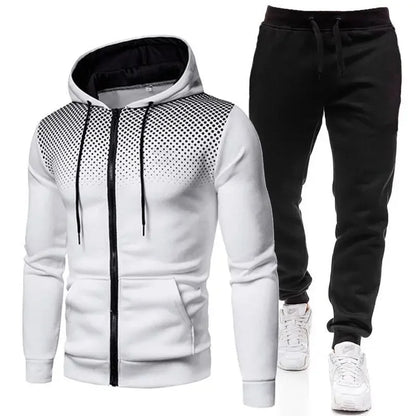 Autumn Winter Mens Tracksuit Jogging Sweatpants 2 Piece Set Sport Zipper Jacket+Running Trousers Suit Casual Printing Clothing